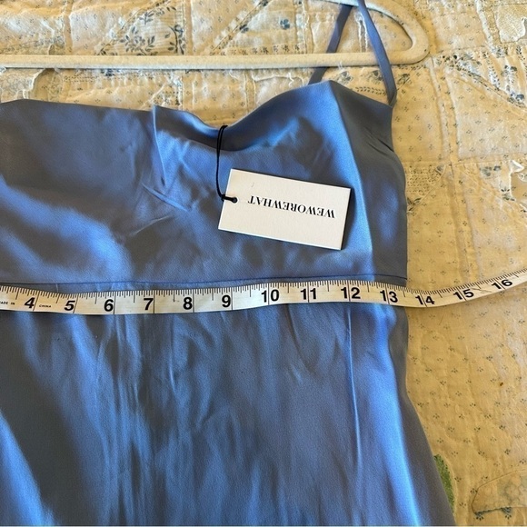 NWT WeWoreWhat blue satin charmeuse cowl midi dress strappy silky sexy - Picture 6 of 10